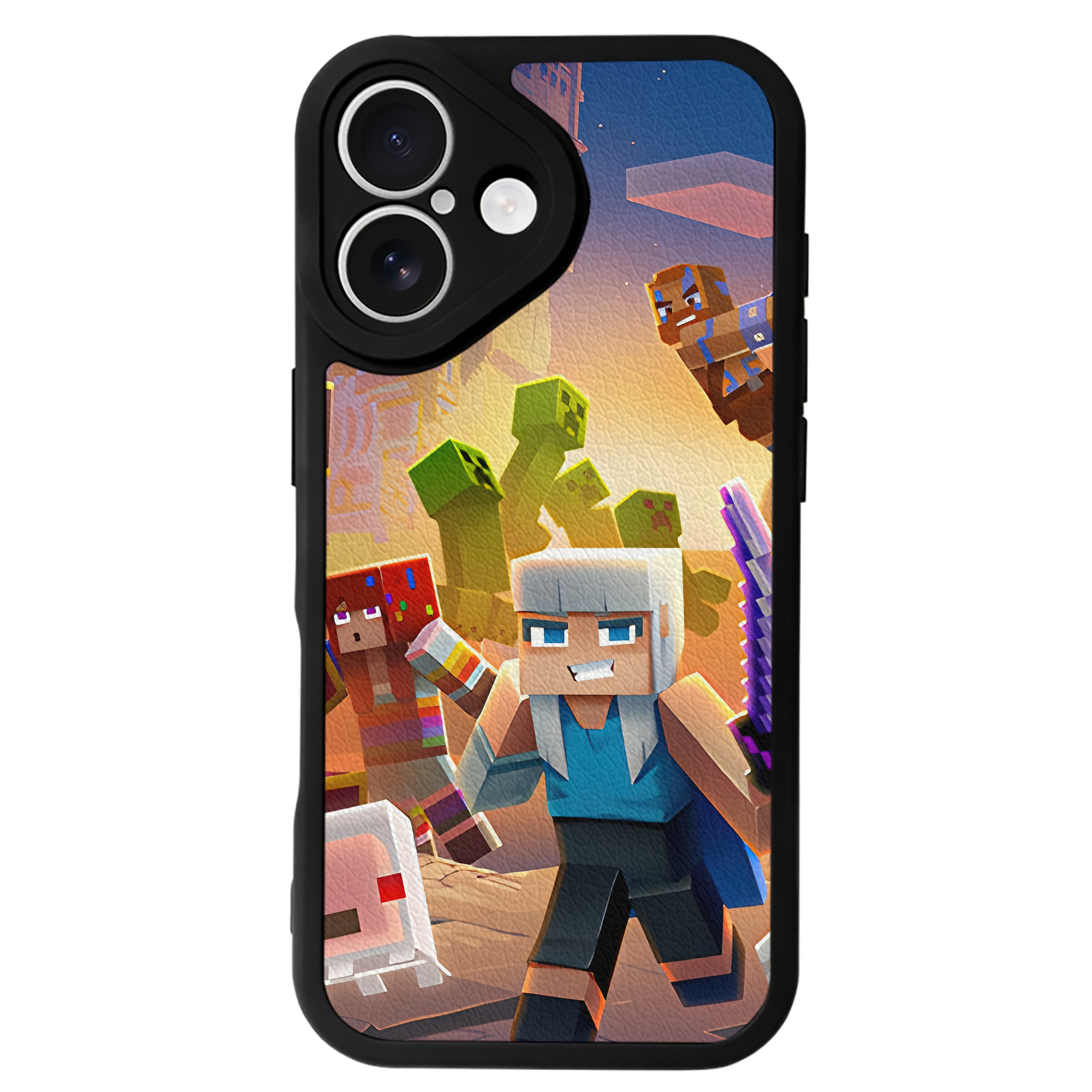 （画像用） マインクラフト ブロックの世界 Minecraft MC Block world 【iPhone 16シリーズ対応】シリコンスマホケース（レザー調） 材質：シリコン